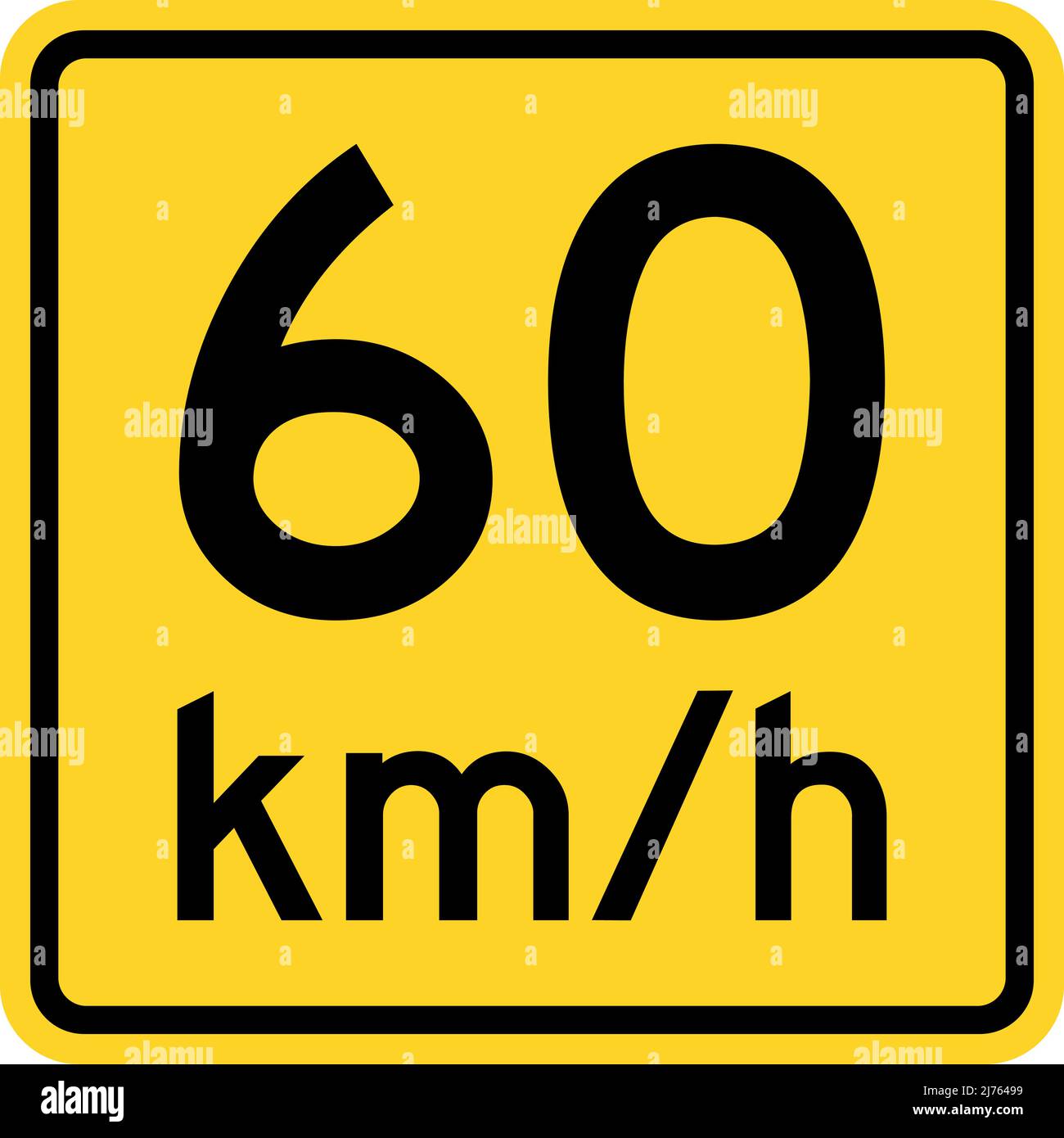 Advisory speed 60 km per hr sign. Traffic signs and symbols. Stock Vector