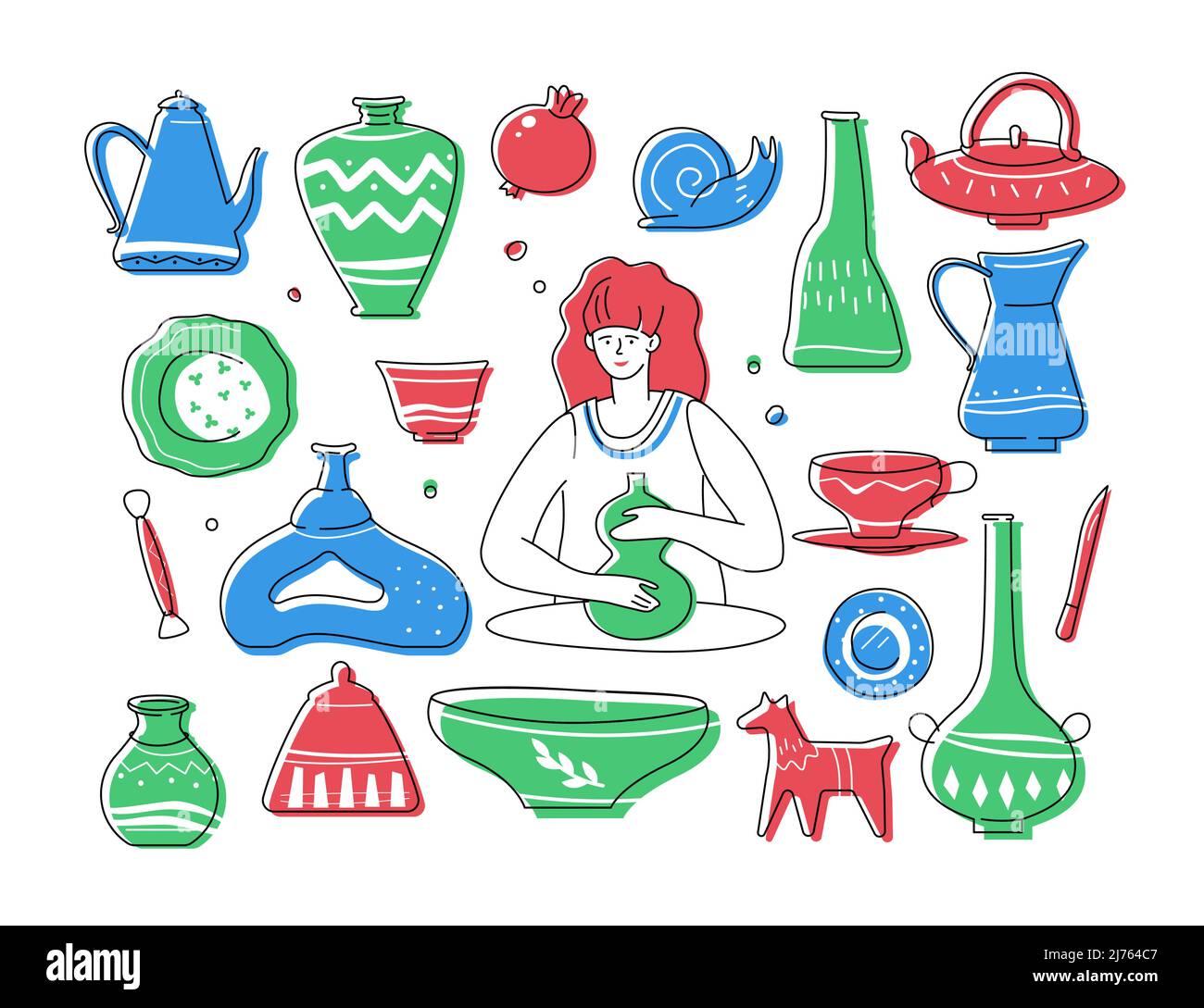 Pottery and hobby - flat design style elements Stock Vector