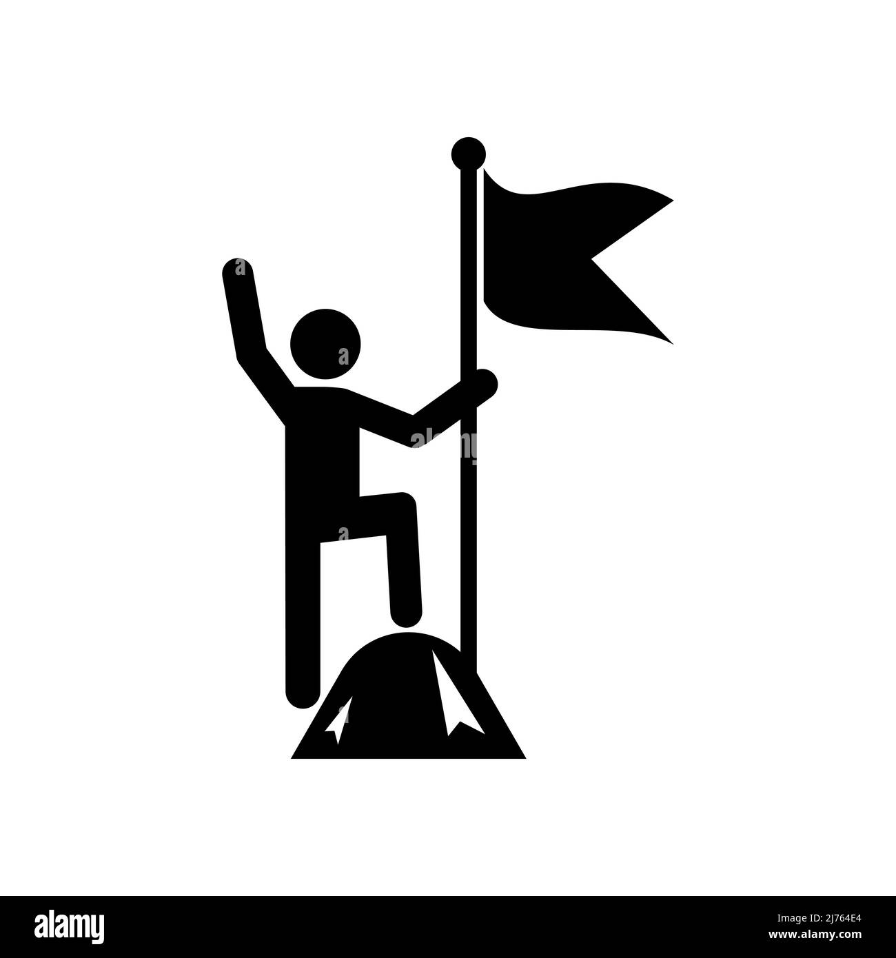 Businessman standing on the top of mountain holding a flag, Business concept of victory and success, Icon design vector illustration Stock Vector