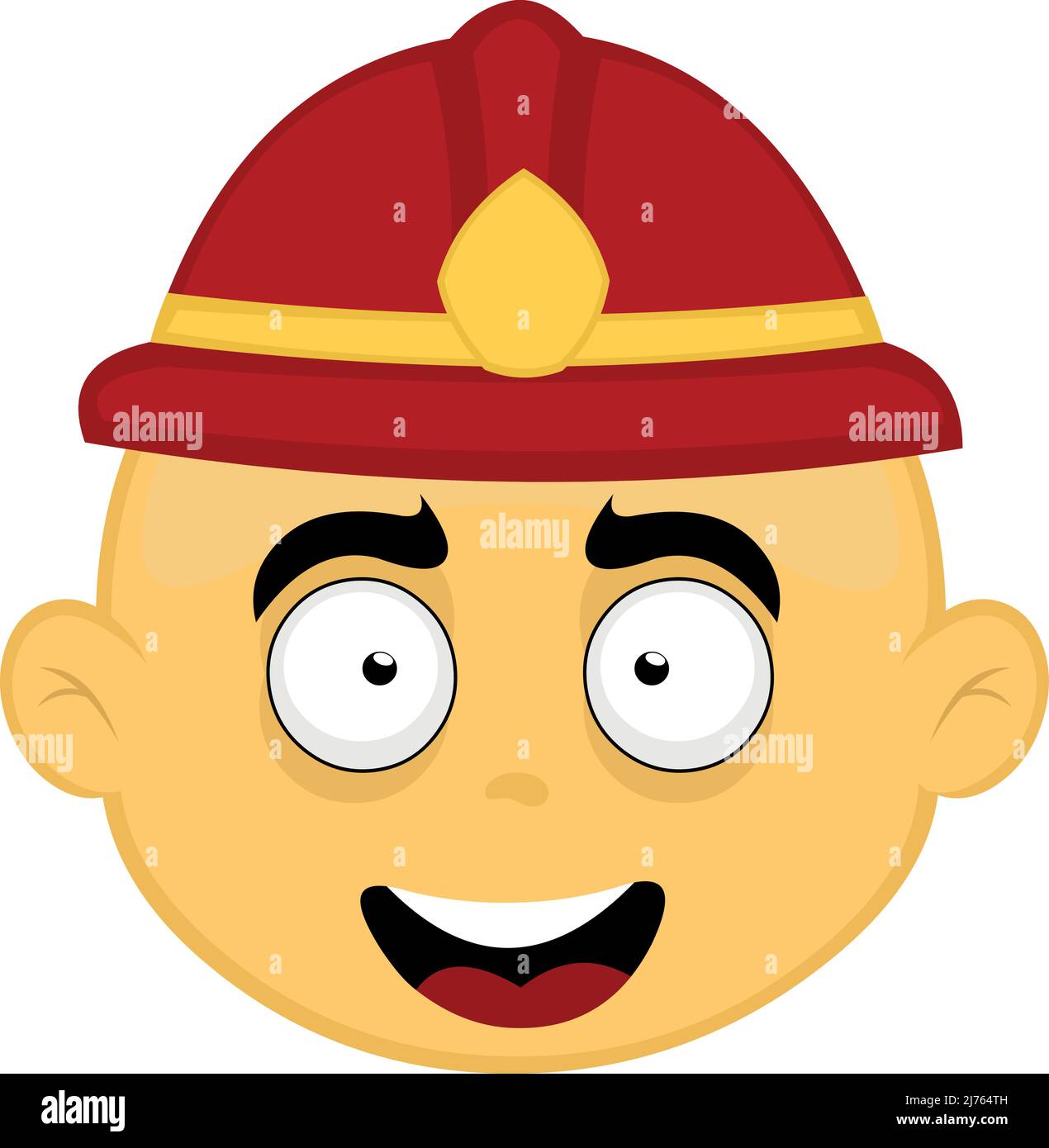 Vector illustration of a yellow cartoon character face with a firefighter hat Stock Vector