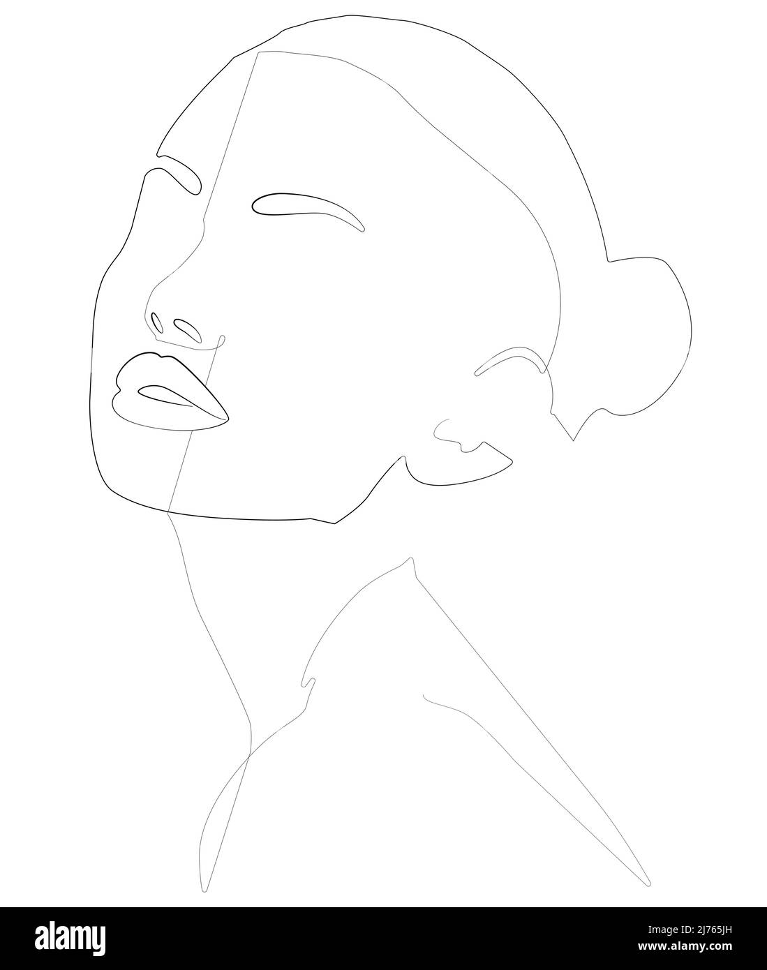 Silhouettes of a girl's head in a modern oneline style. Continuous