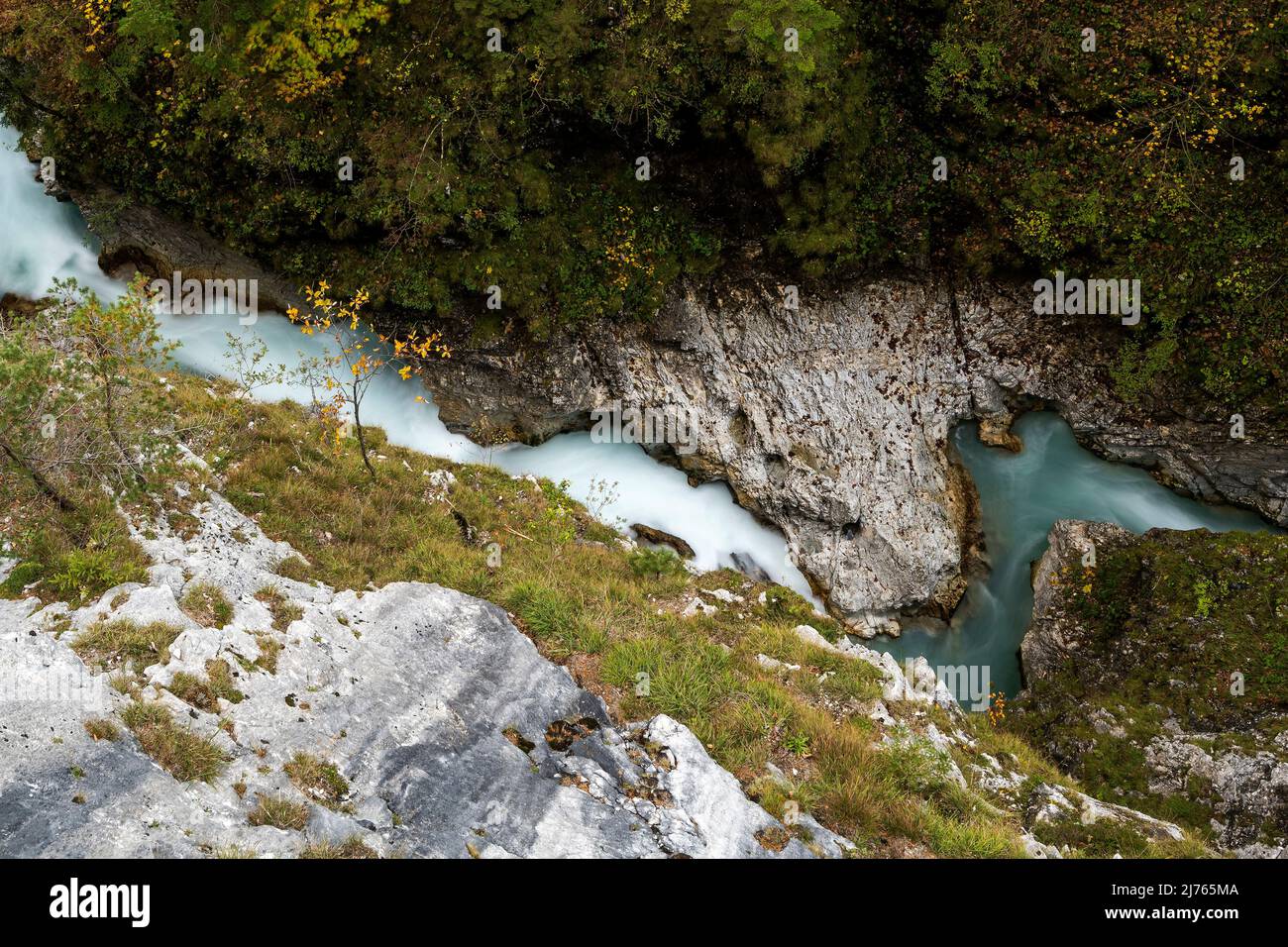View from above of the Leutascher or Mittenwalder Geisterklamm in the border area between Germany and Austria in autumn Stock Photo