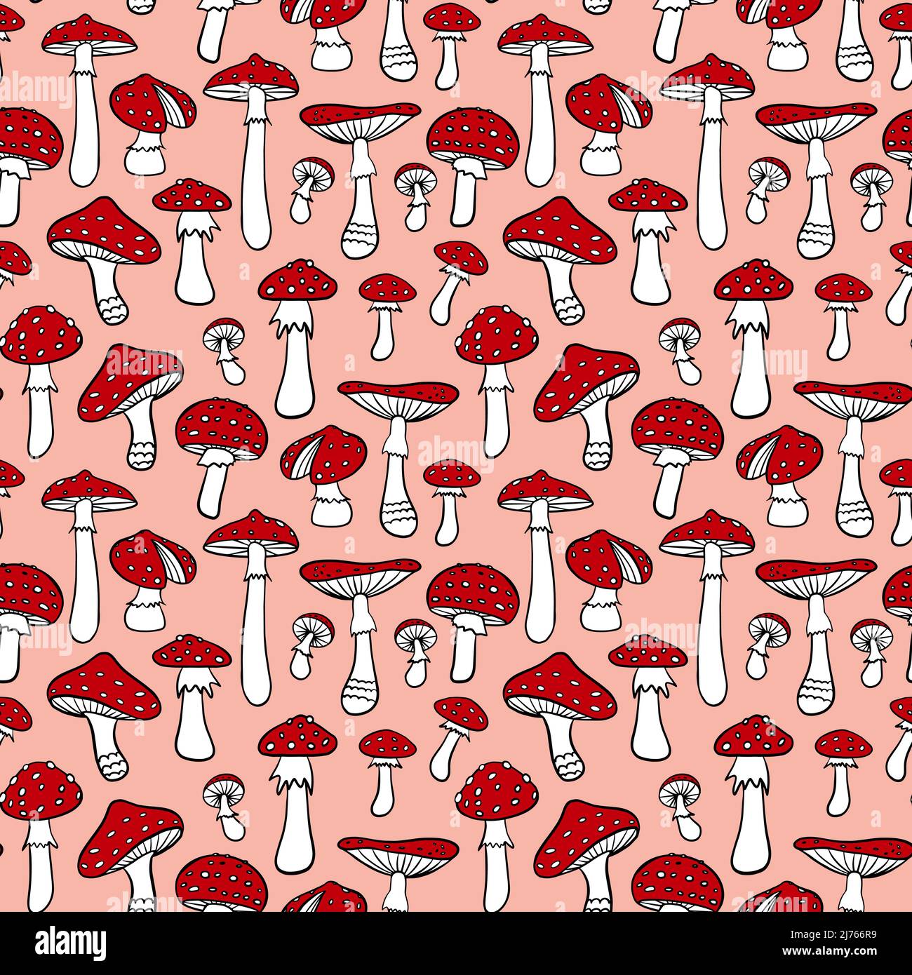 Seamless pattern with cartoon hand drawn fly agaric. Poisonous ...