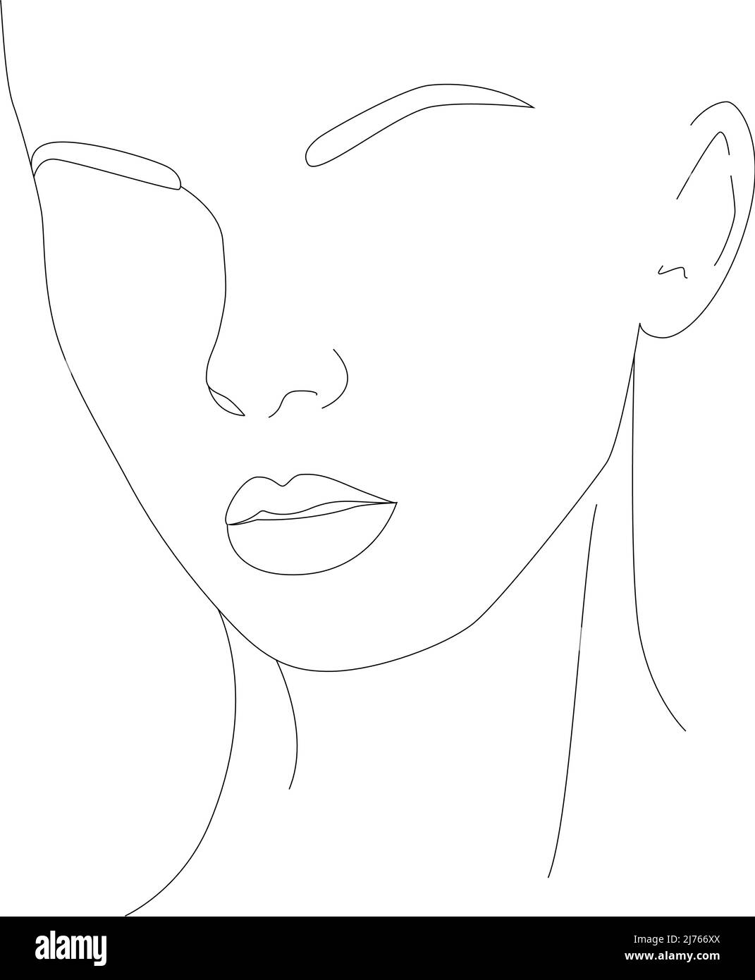 Abstract Art Of A Woman's Face Line. Elegant Portrait Of A Woman With ...