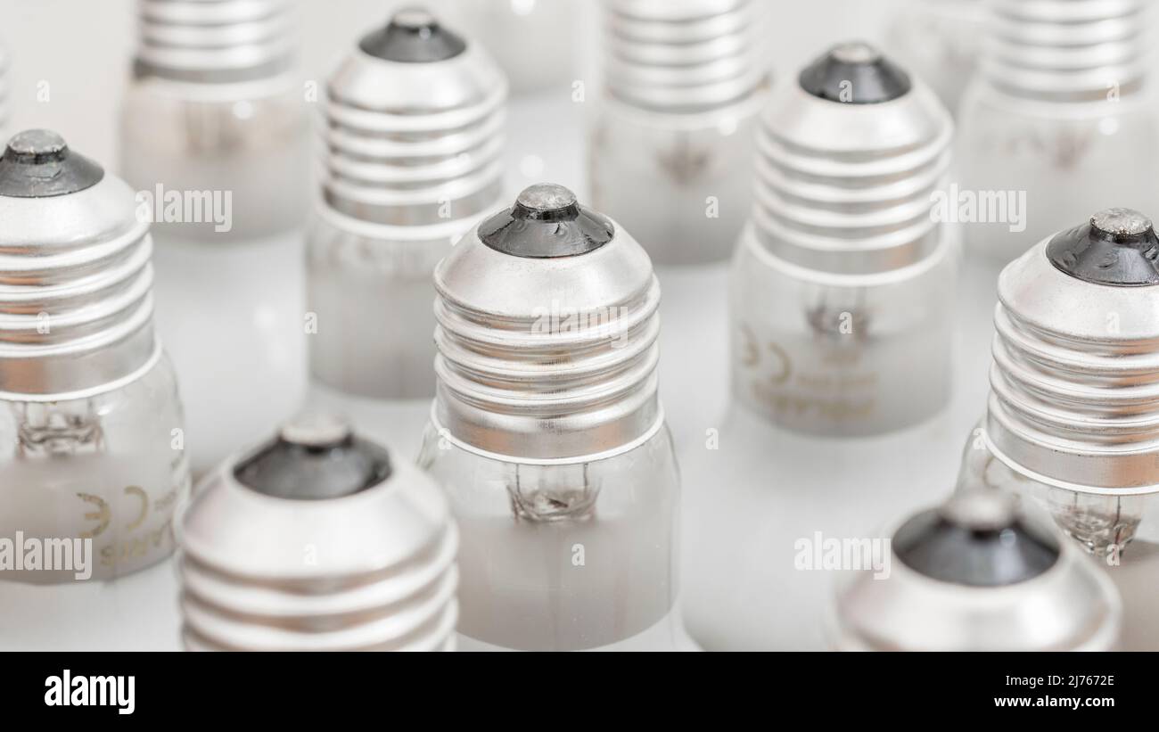 Close shot of glass incandescent light bulb cap with E27 / Edison Screw