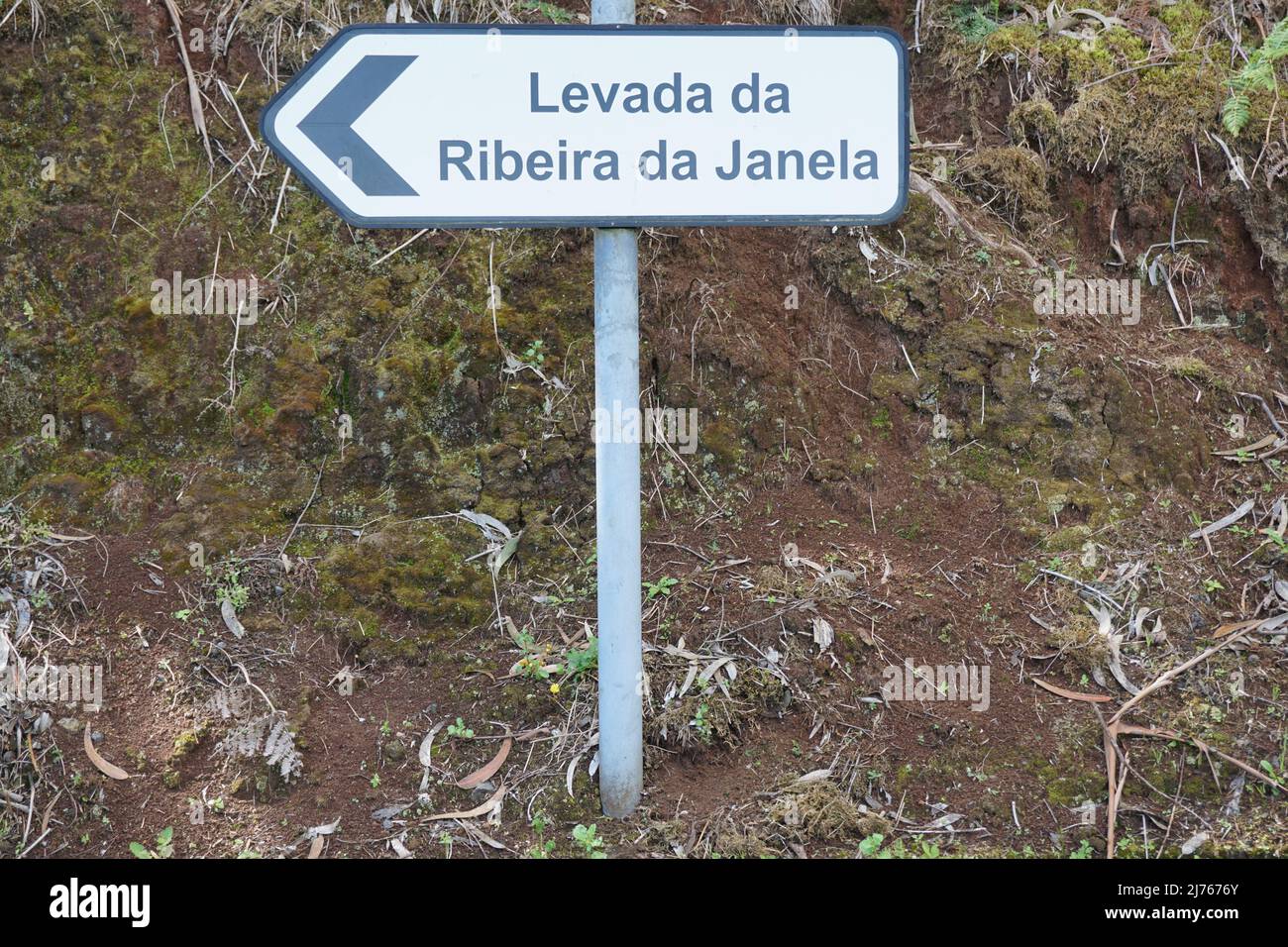 Hiking signpost to Levada da Ribeira da Janela, Madeira, Portugal, Europe. Photo by Matheisl Stock Photo