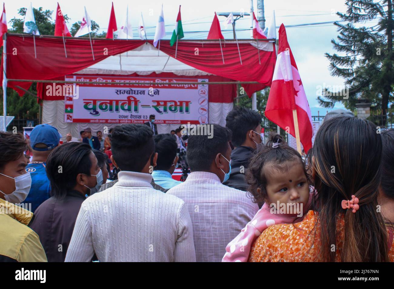 The general public supporting different political candidates while attending election rally of five party alliance organized in Kathmandu, Nepal on May 6, 2022 ahead of upcoming local level election. (Photo by Abhishek Maharjan/Sipa USA) Stock Photo