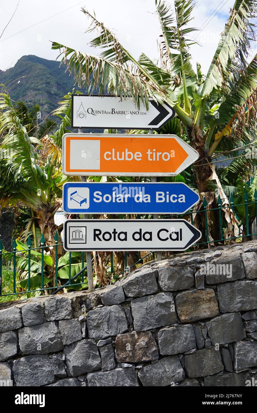 Touristic direction information signs on the island of Madeira, Portugal, Europe Stock Photo