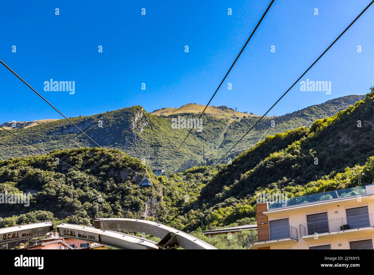 Cable car from Malcesine to Monte Baldo, Malcesine, Lake Garda, Italy, Europe Stock Photo