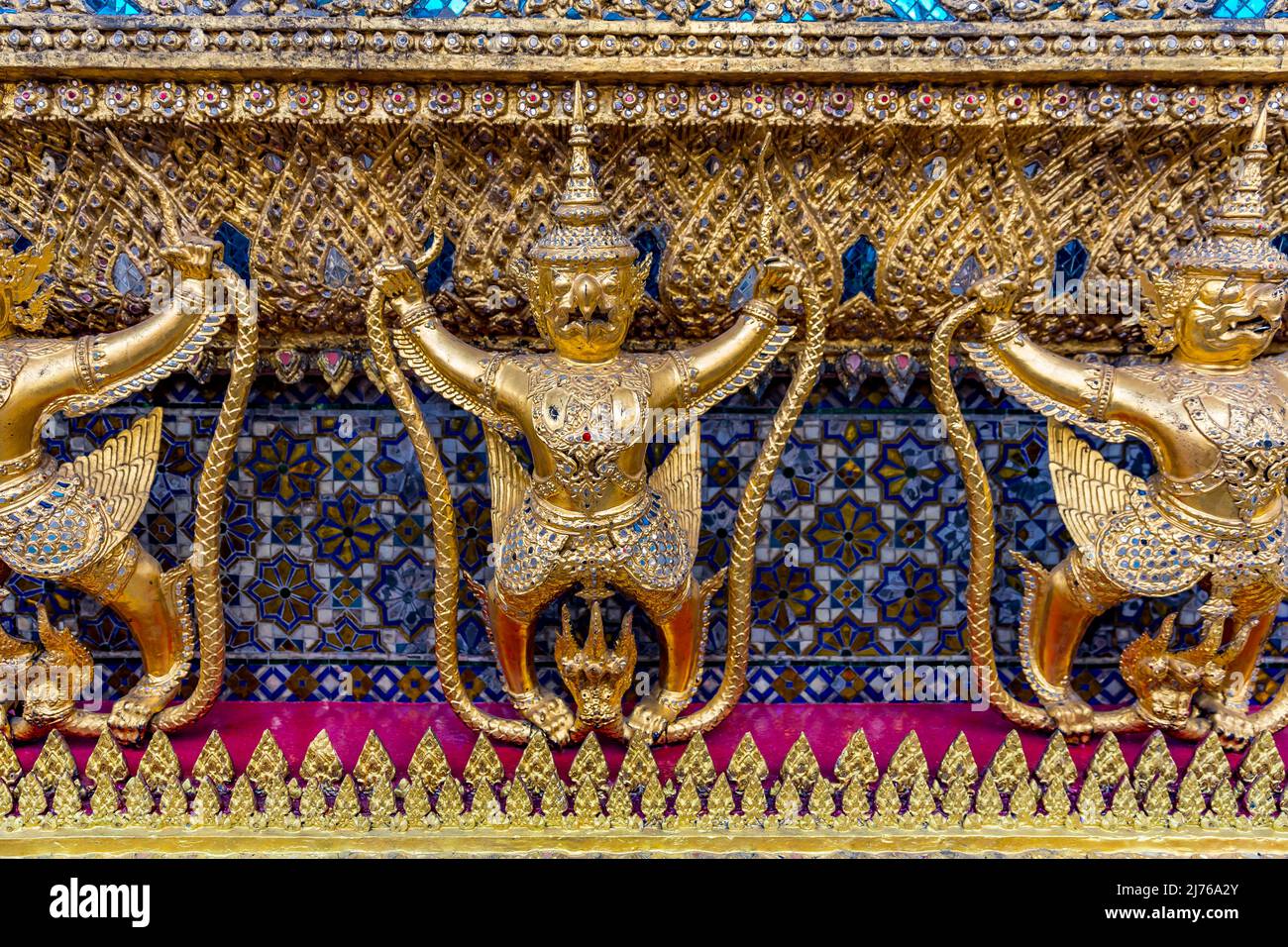 Garuda figures with Naga snake, Emerald Buddha Temple, Royal Palace, Grand Palace, Wat Phra Kaeo, Bangkok, Thailand, Asia Stock Photo