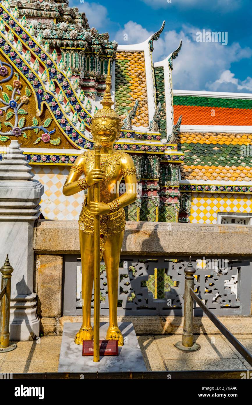 Golden Singhapanorn statue, figure of a half-human-half-demon, Royal Palace, Grand Palace, Wat Phra Kaeo, Temple of the Emerald Buddha, Bangkok, Thailand, Asia Stock Photo