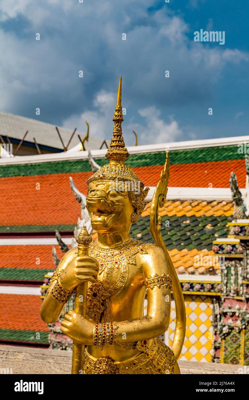 Golden Singhapanorn statue, figure of a half-human-half-demon, Royal Palace, Grand Palace, Wat Phra Kaeo, Temple of the Emerald Buddha, Bangkok, Thailand, Asia Stock Photo