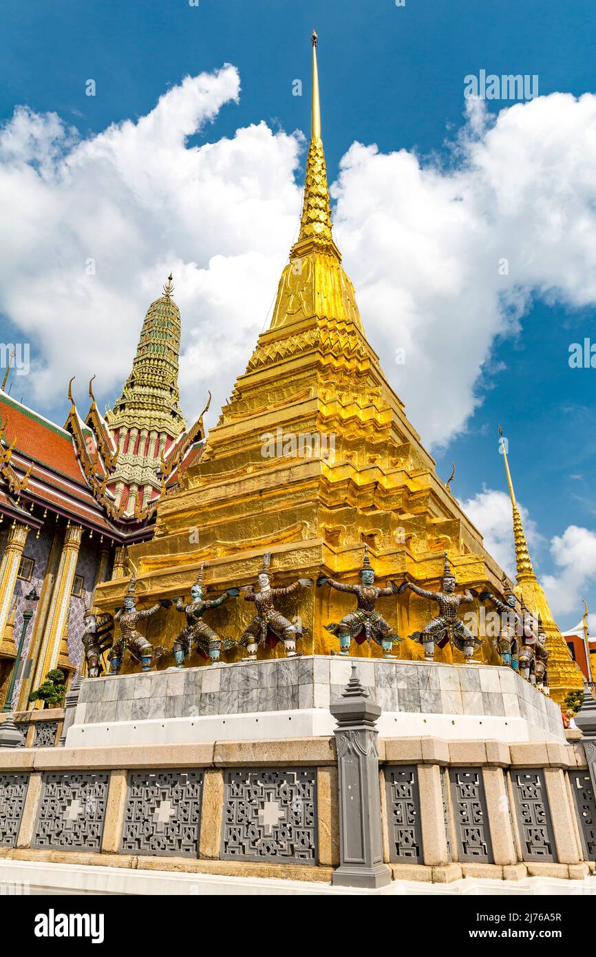 Gilded stupa with monkey demon figures in front of royal pantheon, Royal Palace, Grand Palace, Wat Phra Khaeo, Bangkok, Thailand, Asia Stock Photo