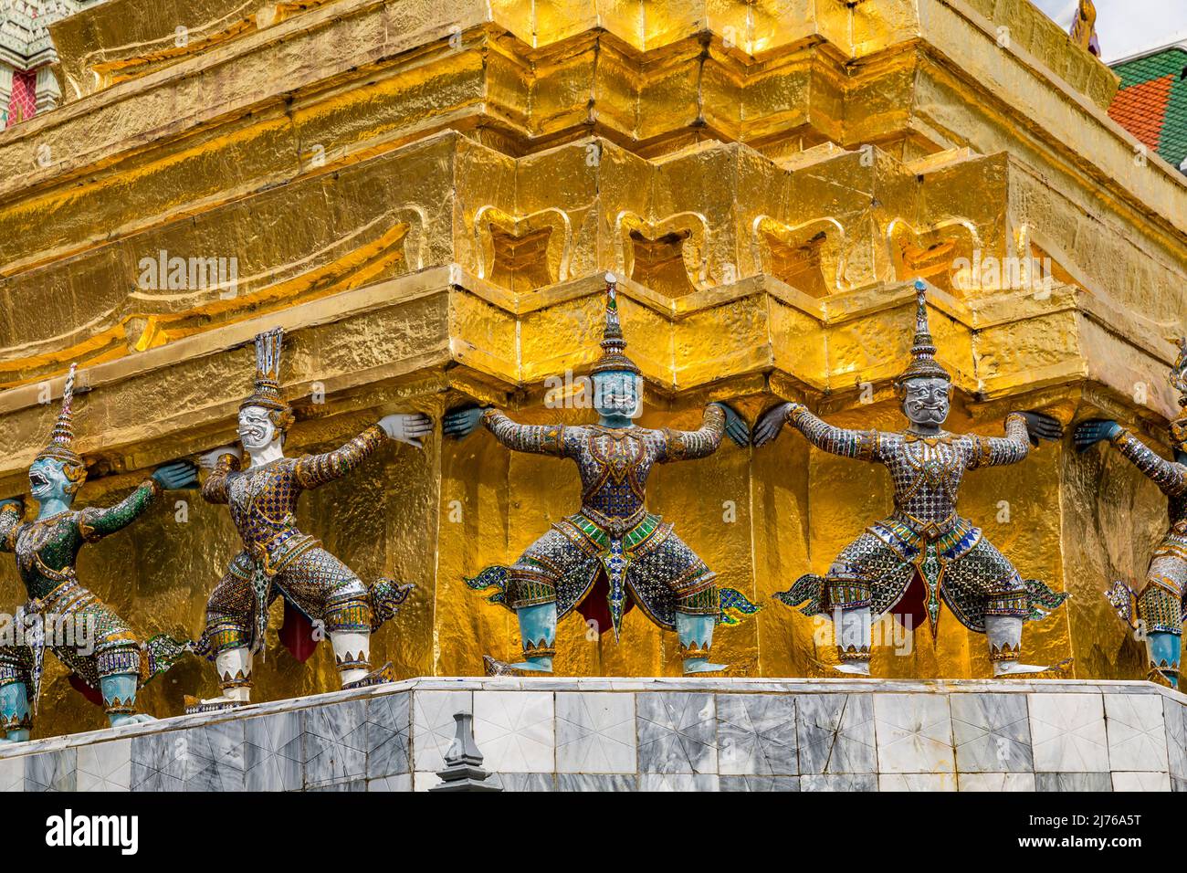 Gilded stupa with monkey demon figures, Royal Palace, Grand Palace, Wat Phra Khaeo, Bangkok, Thailand, Asia Stock Photo