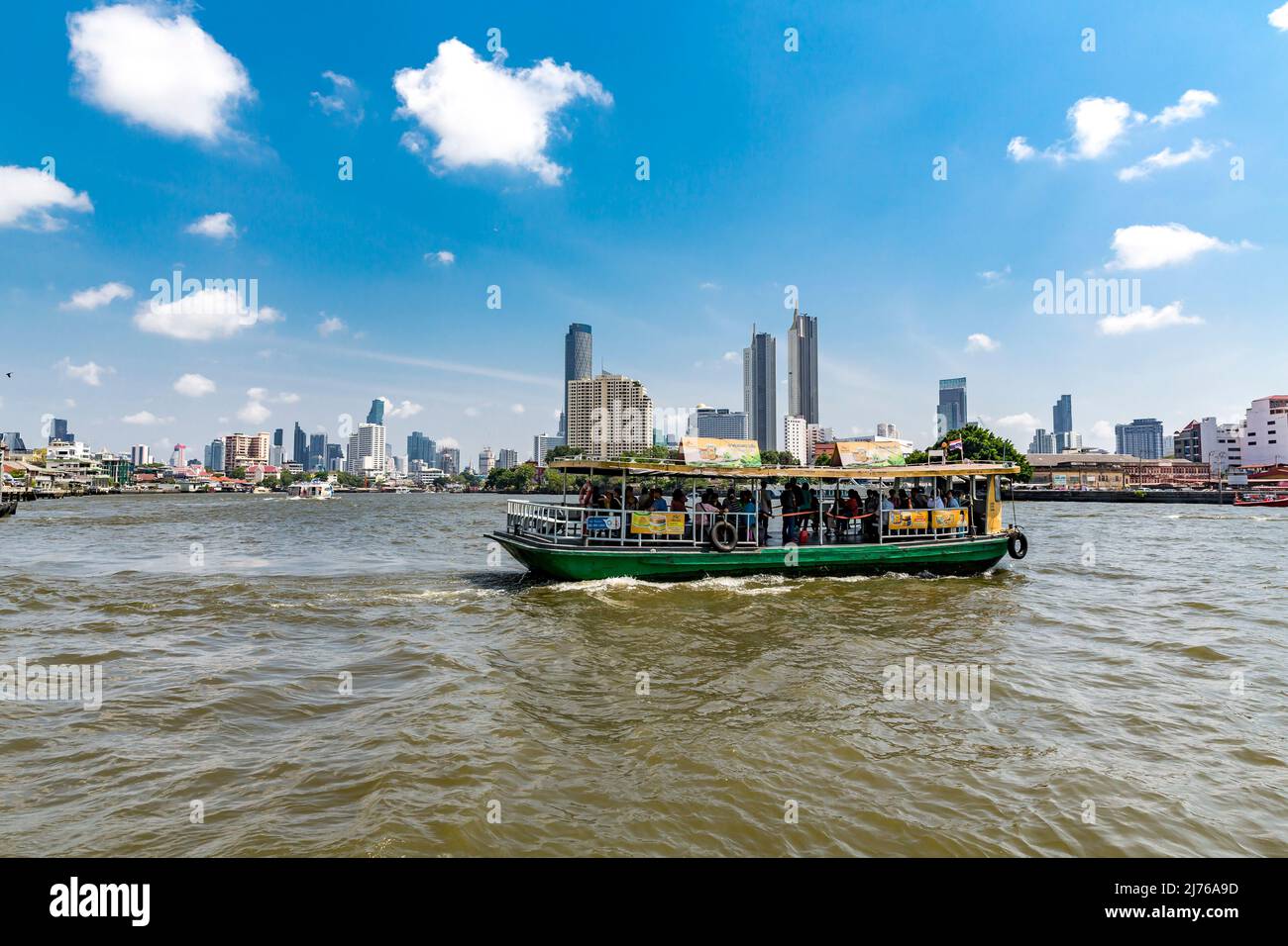 Boat on Chao Phraya river, skylines, Bangkok, Thailand, Asia Stock Photo