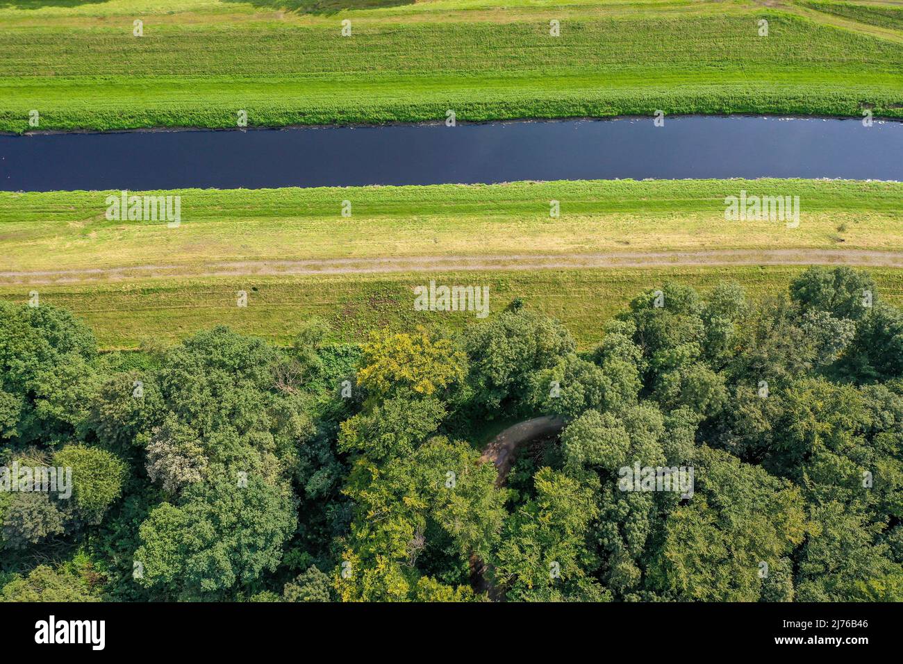 Bottrop, North Rhine-Westphalia, Germany - The Emscher River has been completely free of wastewater since January 2022 following the construction of a parallel sewer. Stock Photo