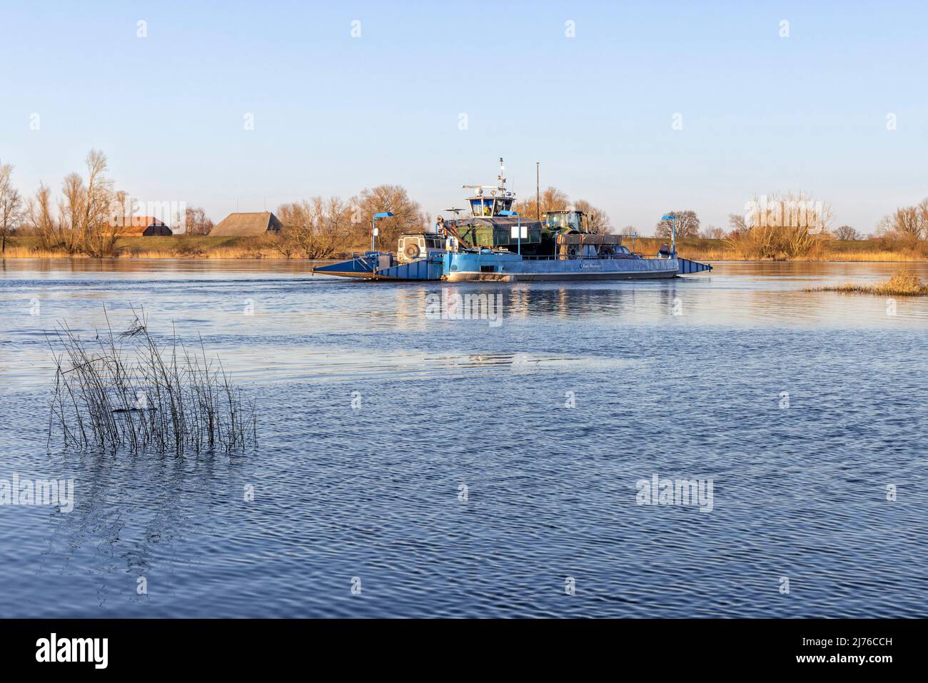 The Elbe ferry Amt Neuhaus in Bleckede crossing the river Elbe Stock Photo