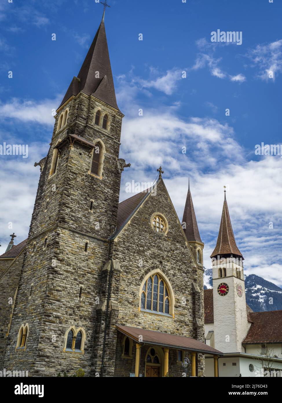 Interlaken, Roman Catholic Church and Castle Church Stock Photo