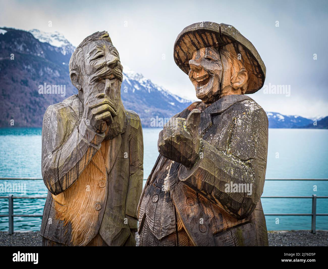 Wooden sculpture on the promenade in Brienz Stock Photo