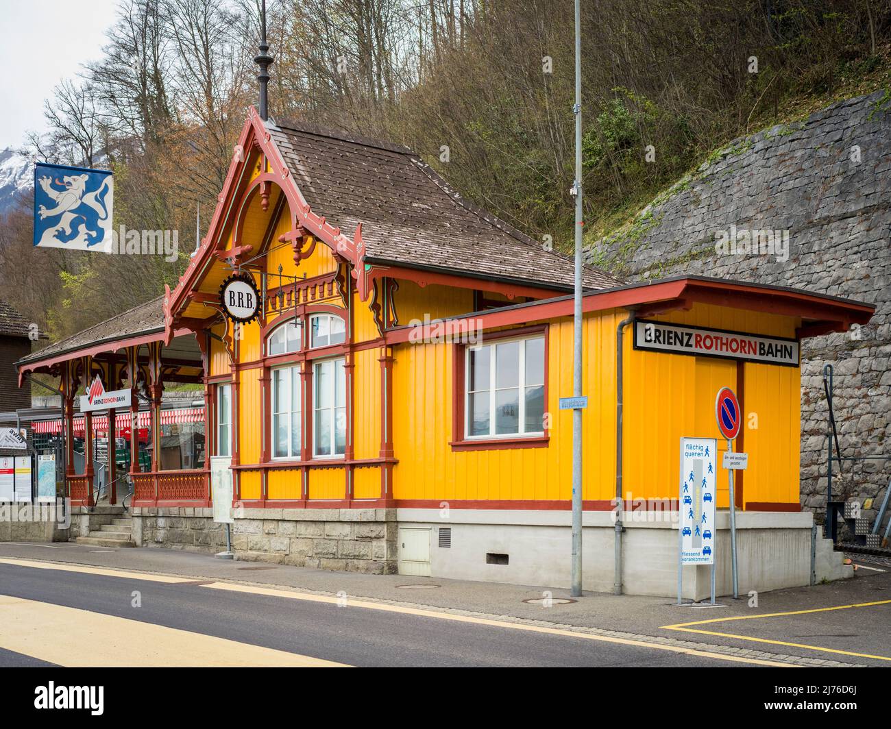 Brienzer Rothornbahn, valley station in Brienz Stock Photo