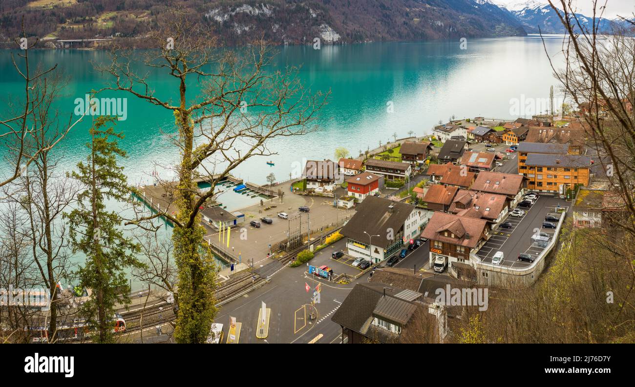 Brienz, town overview with harbor Stock Photo