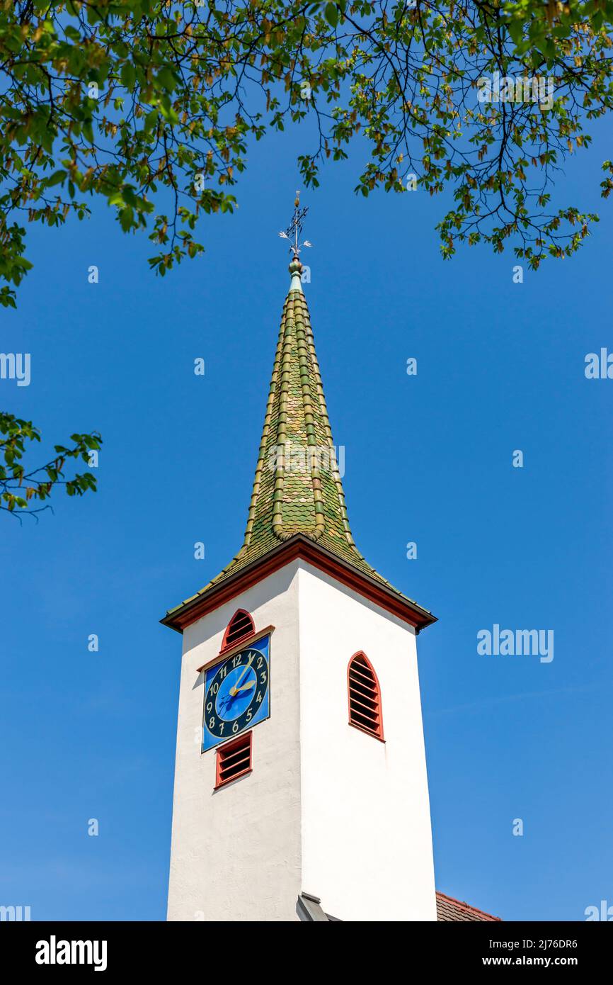 Germany, Nürtingen, tower of the Lutheran church, built in 1624 by Heinrich Schickhardt. Stock Photo