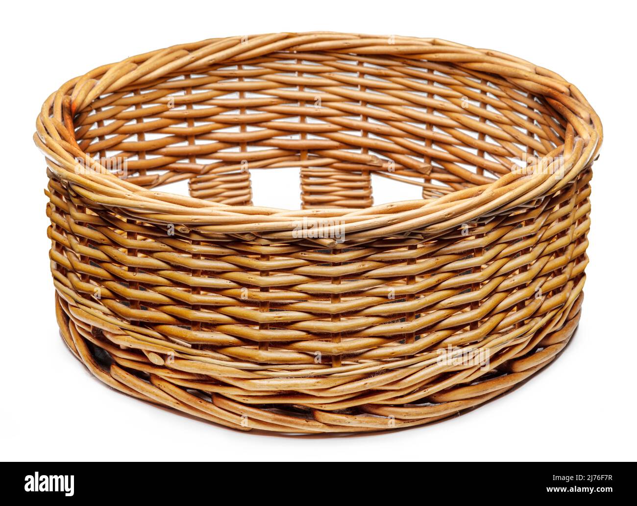 Empty wicker basket isolated on white background. File contains clipping path. Stock Photo