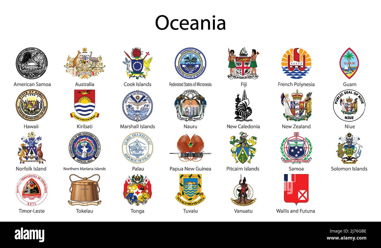 Set Coat of arms of the countries of Oceania, All Oceanian regions ...