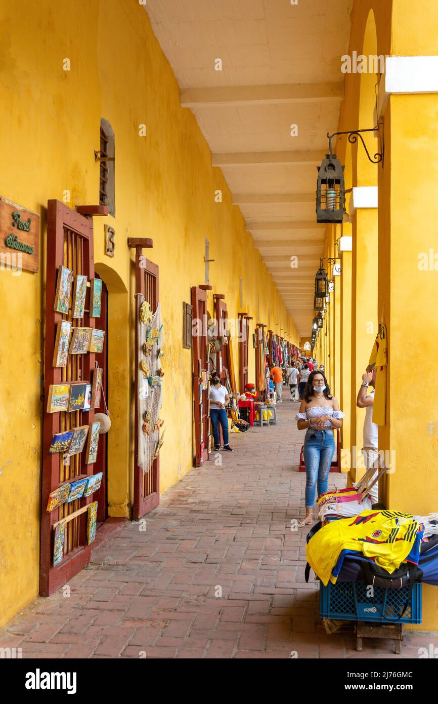 Souvenir craft shops, Las Bovedas, Plaza De Las Bovedas, Old Cartagena, Cartagena, Bolivar,  Republic of Colombia Stock Photo