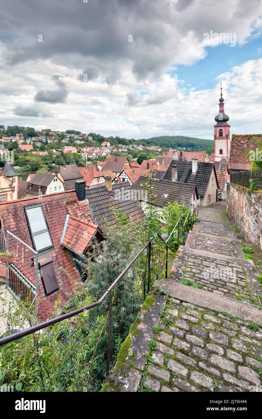 Rothenbuch View over Rothenfels, house front, village view, autumn, Rothenfels ...