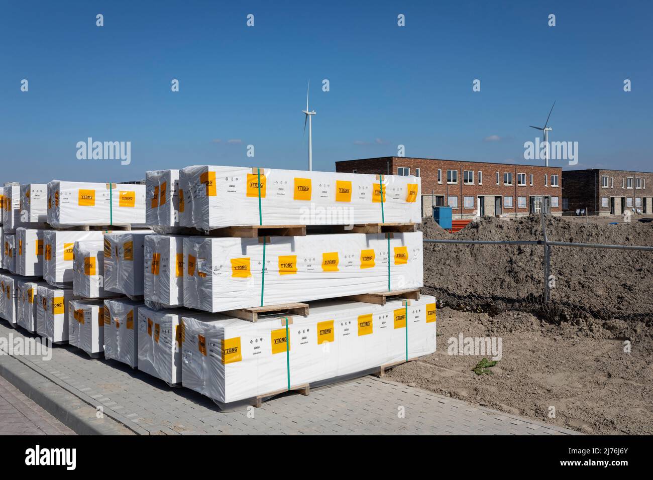 Insulation material for isolation at building site in Oosterwold, Almere the Netherlands Stock Photo