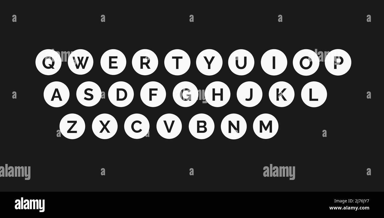 QWERTY Keyboard layout - buttons and keys with characters of latin alphabet. Simple black and white vector illustration. Stock Photo