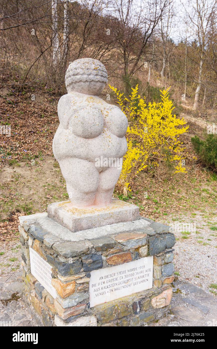 Willendorf in der Wachau, Finding place of the Venus of Willendorf, Venus figurine in Wachau region, Lower Austria, Austria Stock Photo