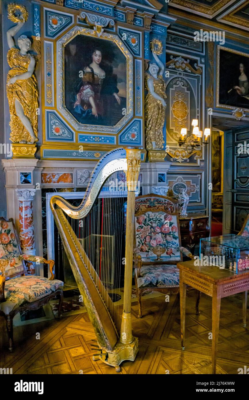Music room at Ch–teau Cheverny Stock Photo