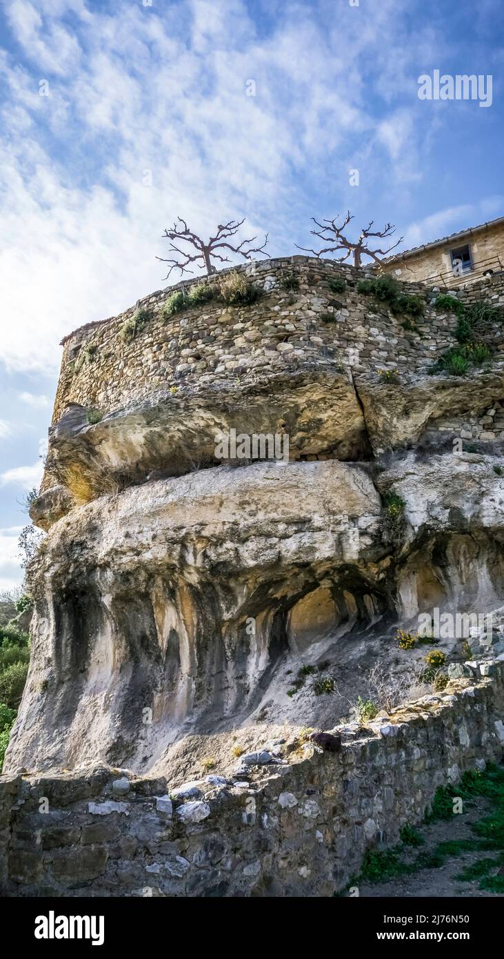 Village wall in Minerve. The medieval village was built on a rock. Last refuge of the Cathars, one of the most beautiful villages in France (Les plus beaux villages de France). Stock Photo