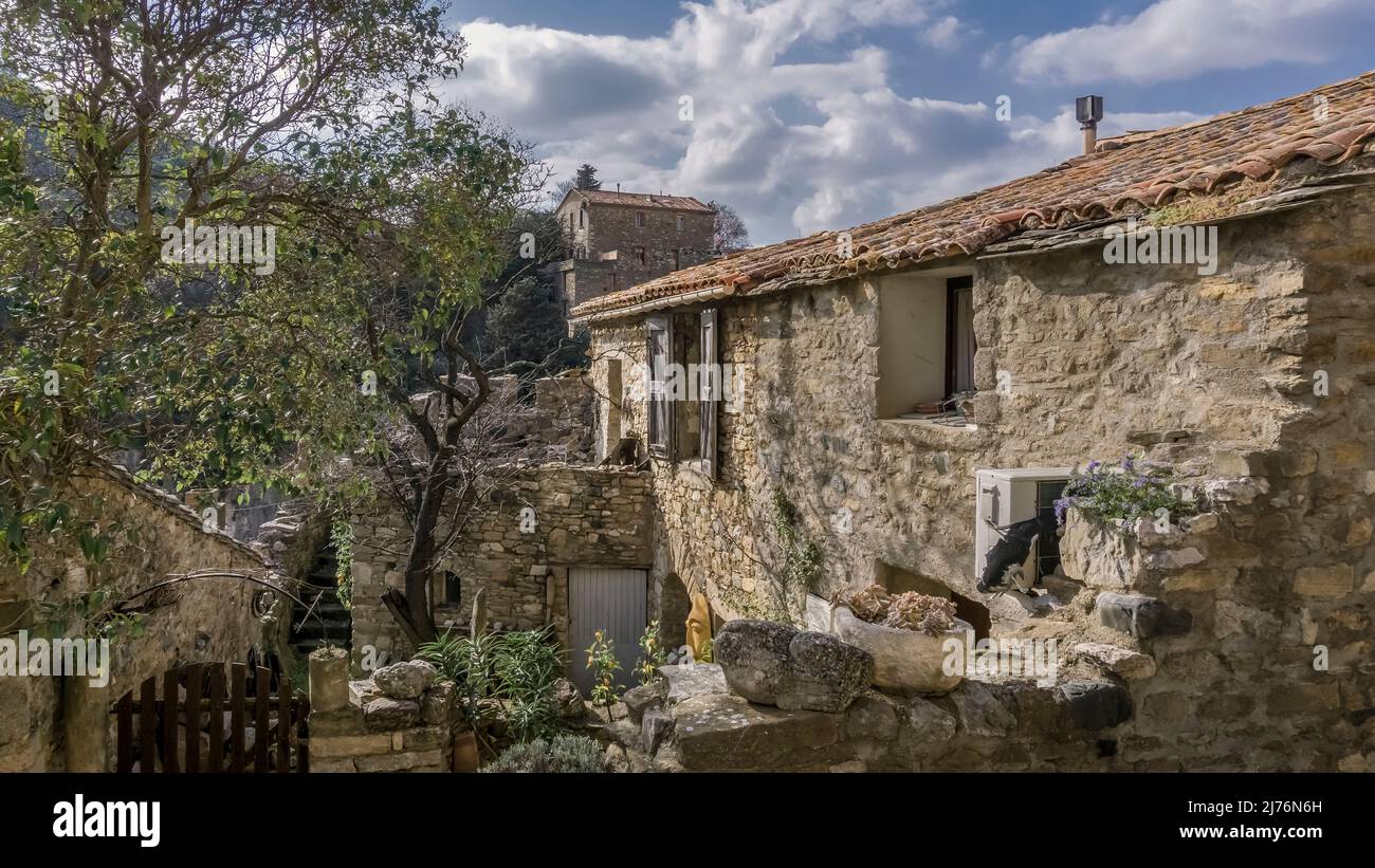 House in the village of Minerve. Last refuge of the Cathars, one of the most beautiful villages of France (Les plus beaux villages de France). Stock Photo