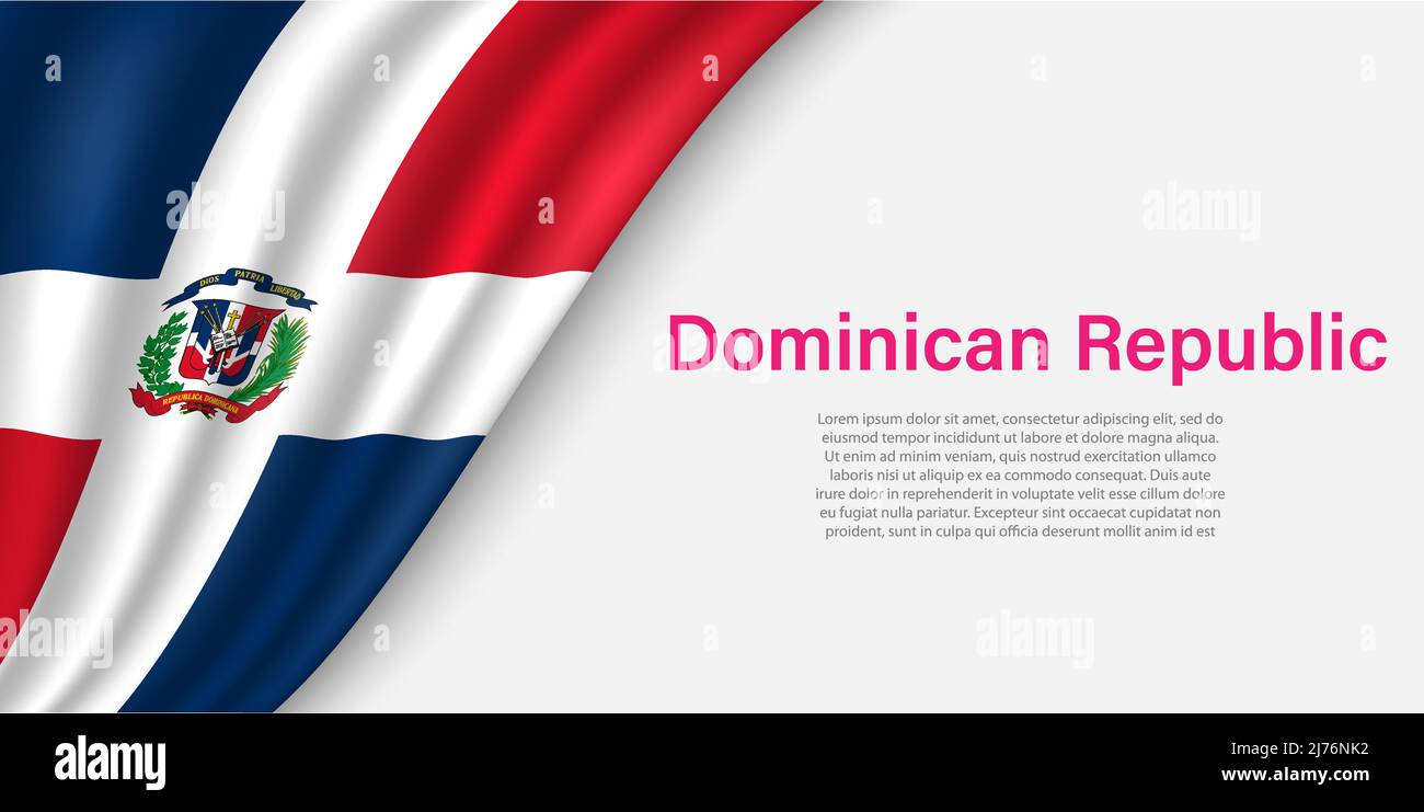 Wave flag of Dominican Republic on white background. Banner or ribbon ...