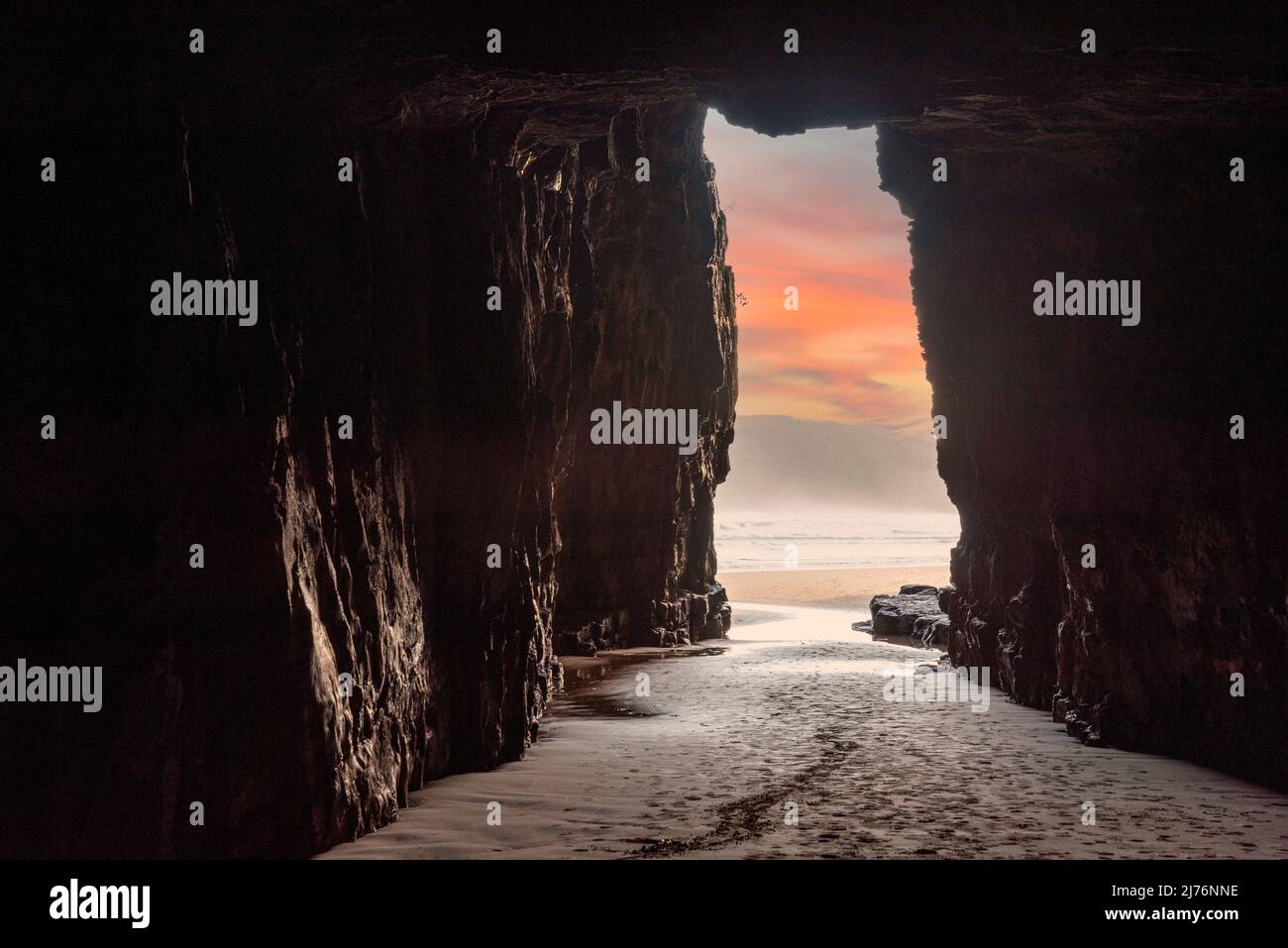 Famous cathedral caves at the coast of New Zealands South Island Stock ...