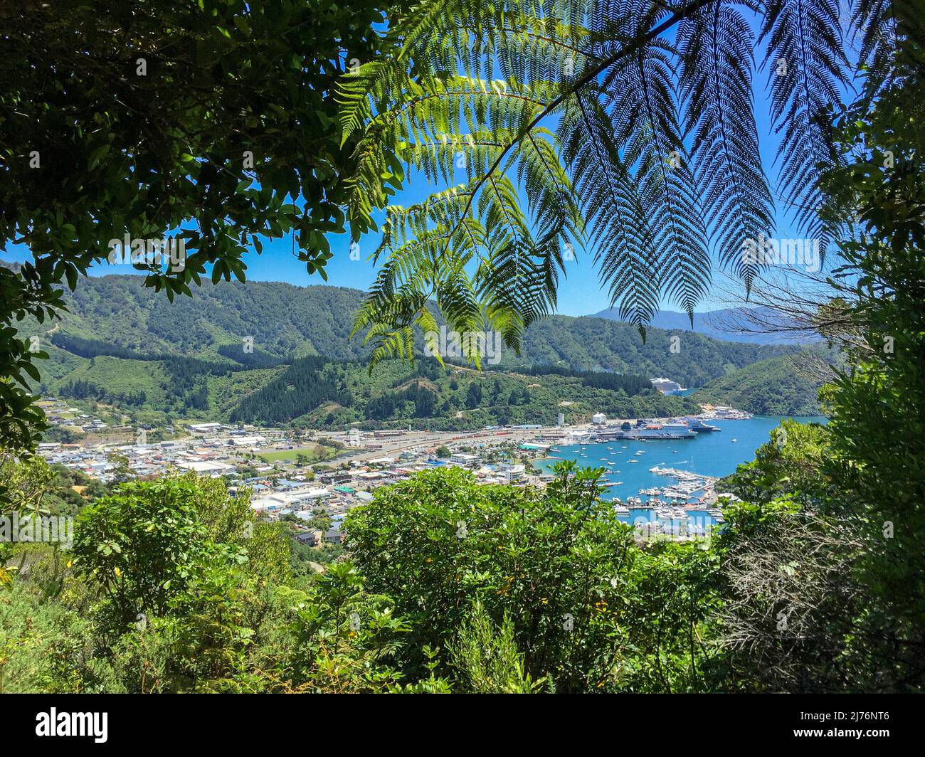 Panoramic view at Picton harbor, South Island of New Zealand Stock Photo