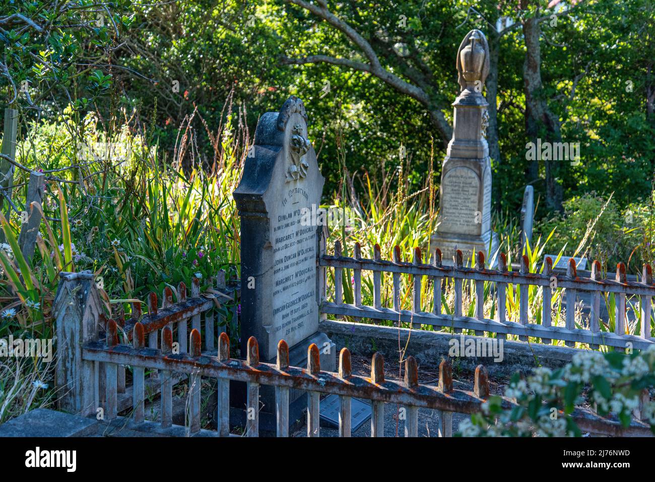 Old gravestones at Bolton Street Cemetery in Wellington, New Zealand Stock Photo