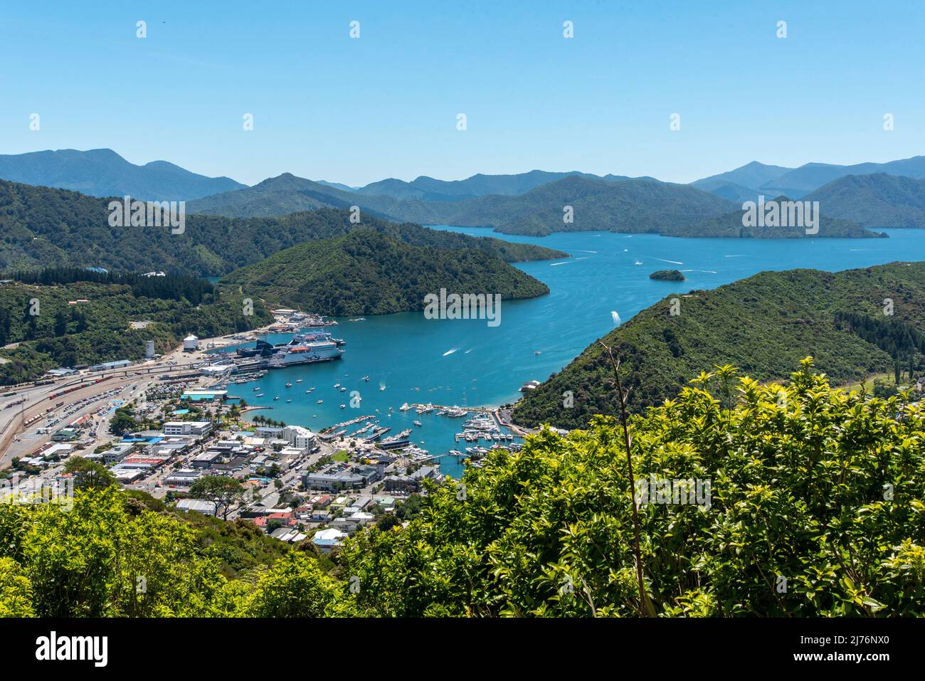 Panoramic view at Picton harbor, South Island of New Zealand Stock Photo