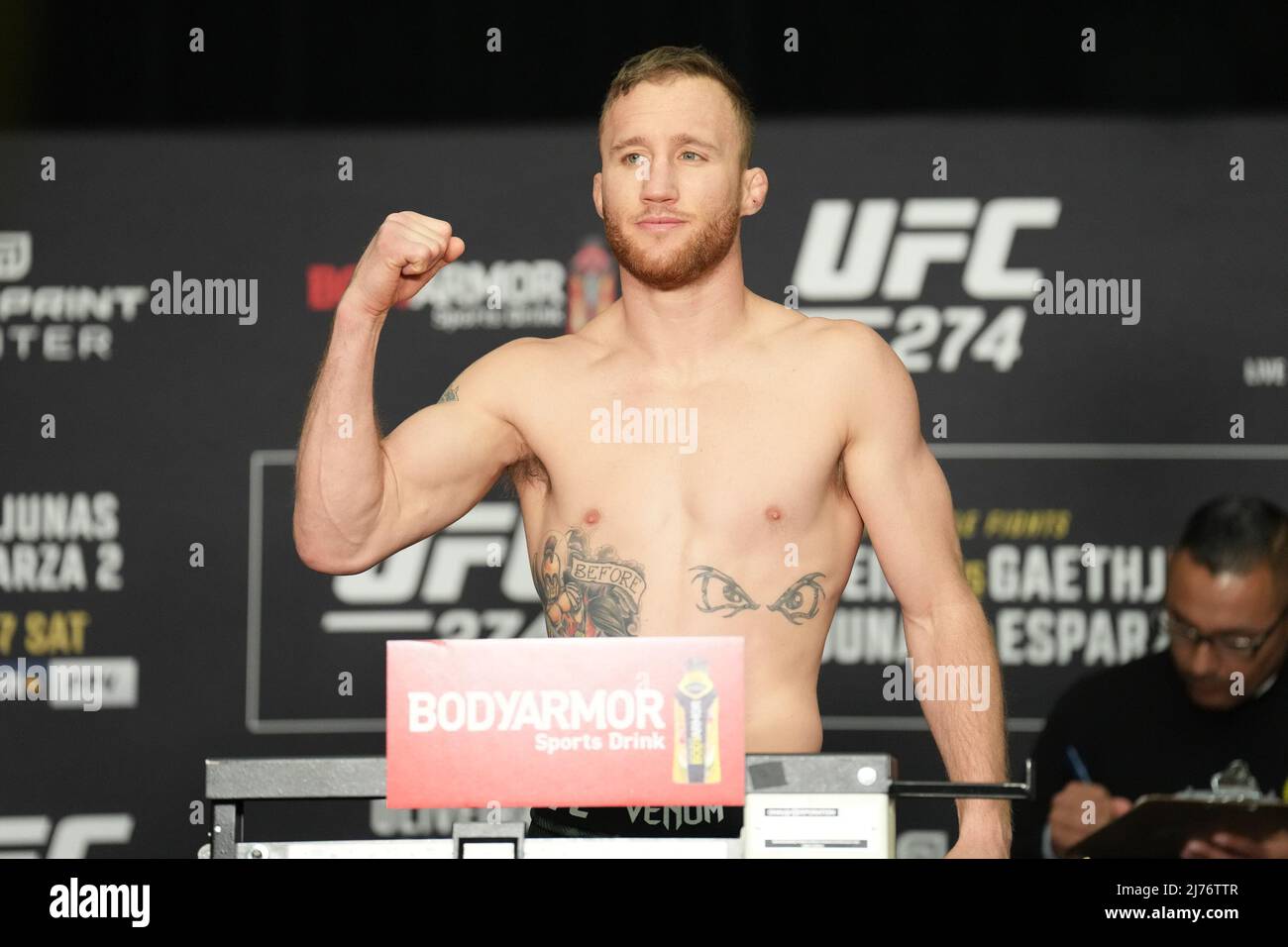 Justin Gaethje Signed White Venum Adrenaline Shorts