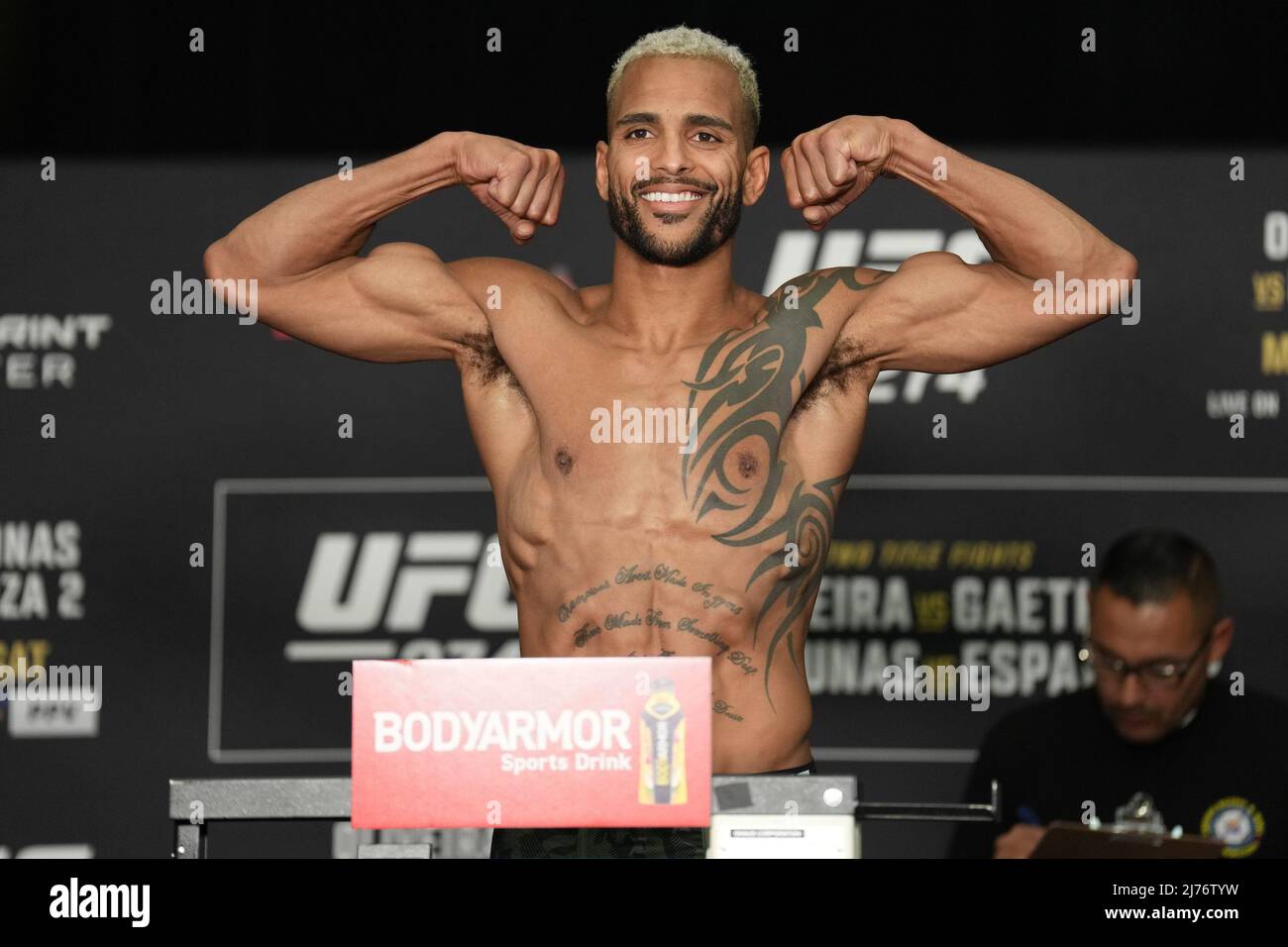 PHOENIX, AZ - May 6: Danny Roberts steps on the scale at Hyatt Regency for UFC 274 - Oliveira vs Gaethje : Official Weigh-in on May 6, 2022 in Phoenix, Arizona, United States. (Photo by Louis Grasse/PxImages) Stock Photo