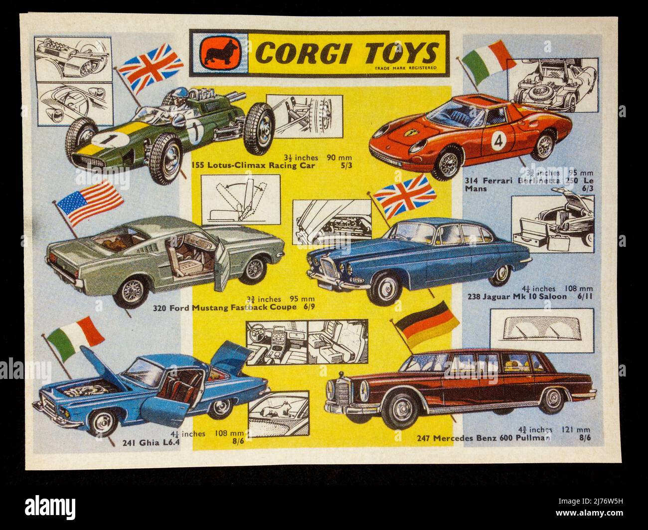 Promotional brochure for a range of Corgi Toys, a piece of 1960's themed replica memorabilia. Stock Photo