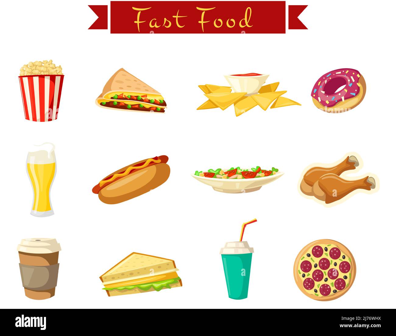 Various Fast Food Icons Vector Illustration Stock Vector