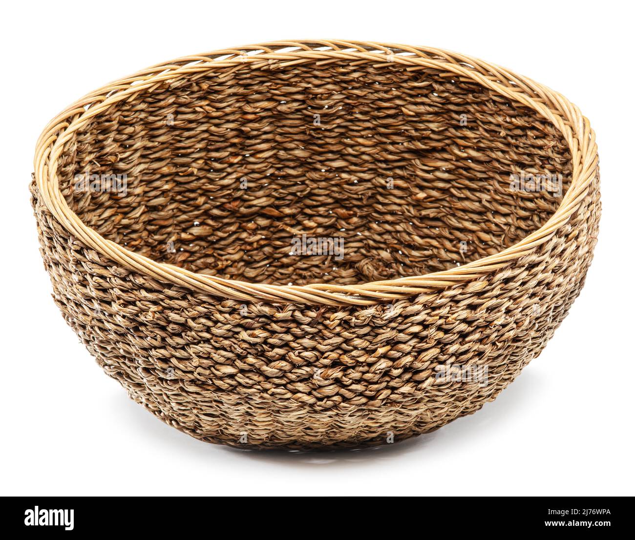 Empty wicker basket isolated on white background. File contains clipping path. Stock Photo