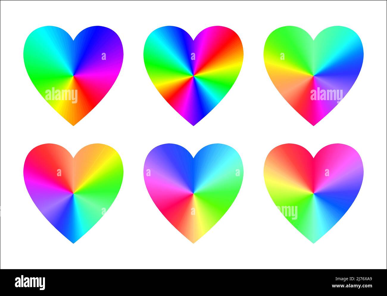 Rainbow Hearts. Set Of Six Stock Vector
