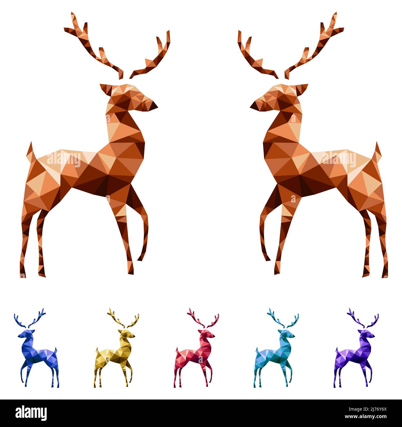 Colorful Low poly reindeer Vector Icon Set Stock Vector