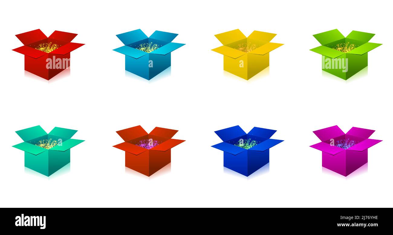 3D Realistic Boxes With Glowing Glittering Particles Inside It Stock Vector