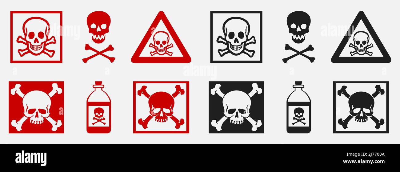 Danger Skull Icon Elements In Black And Red Stock Vector